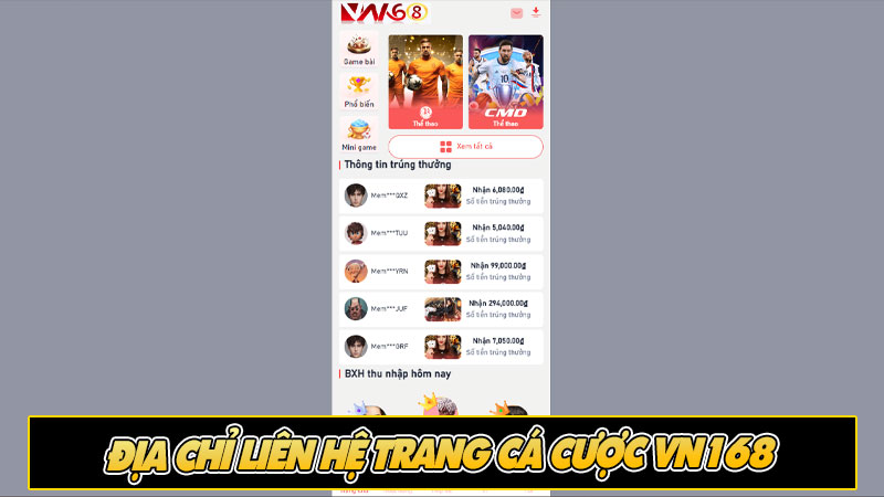 Địa chỉ liên hệ trang cá cược vn168