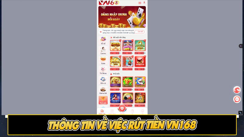 Thông tin về việc rút tiền vn168